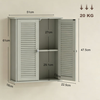HOMCOM Bathroom Cabinet, Bathroom Wall Cabinet with Louvered Doors and Adjustable Shelf Storage for Kitchen, Light Green