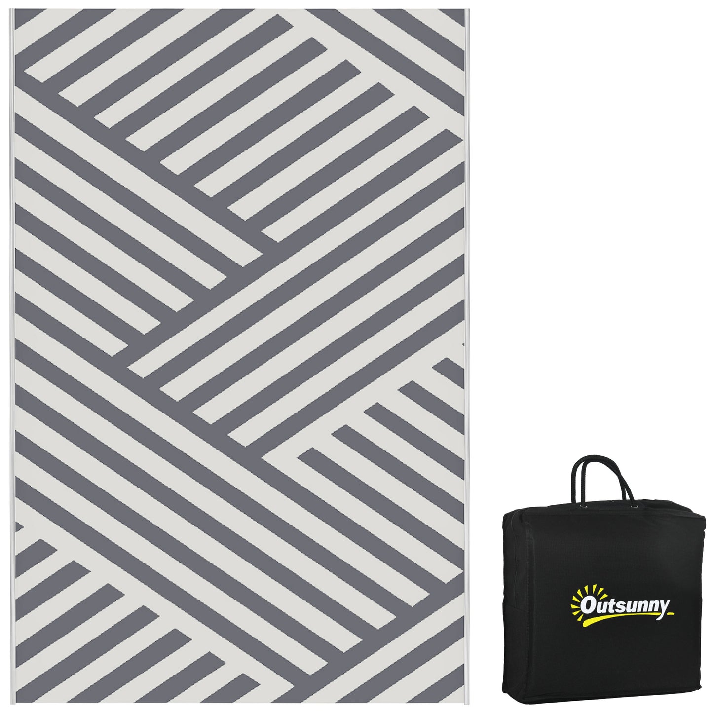 Outsunny Plastic Straw Reversible RV Outdoor Rug with Carry Bag, 182 x 274cm, Grey and Cream--ChewyGames-ChewyGames