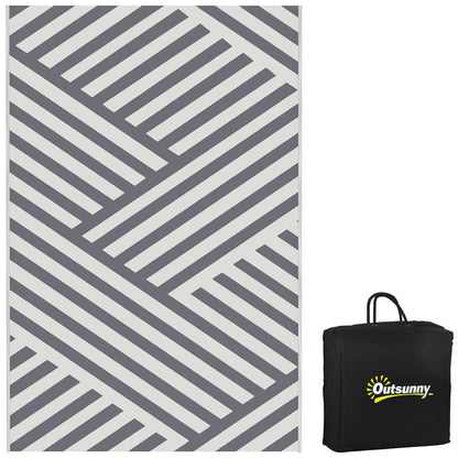 Outsunny Plastic Straw Reversible RV Outdoor Rug with Carry Bag, 182 x 274cm, Grey and Cream--ChewyGames-ChewyGames