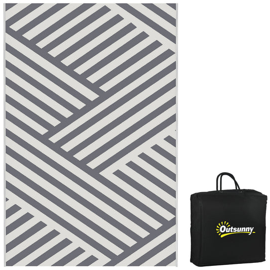 Outsunny Plastic Straw Reversible RV Outdoor Rug with Carry Bag, 182 x 274cm, Grey and Cream--ChewyGames-ChewyGames