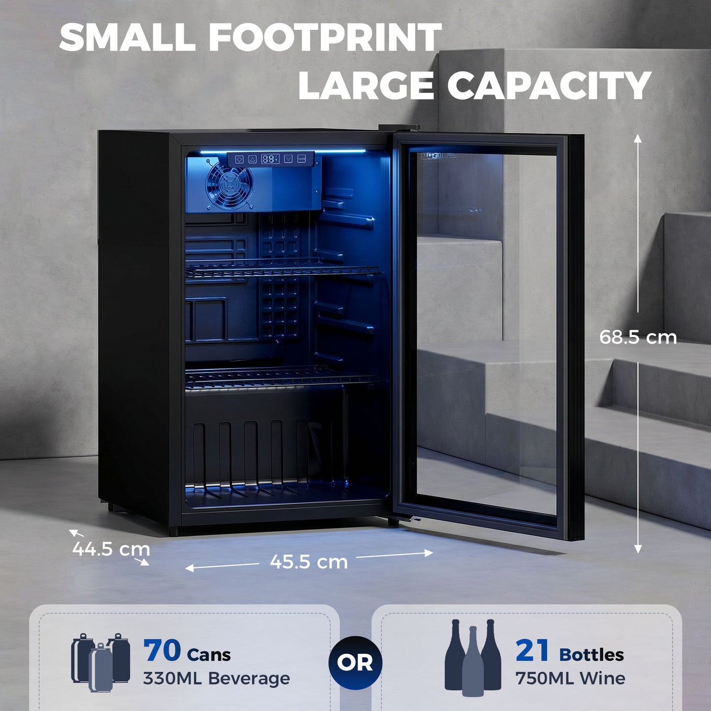 HOMCOM 70L Drinks Fridge, 70 Can Under Counter Freestanding Beer Fridge with LED Light