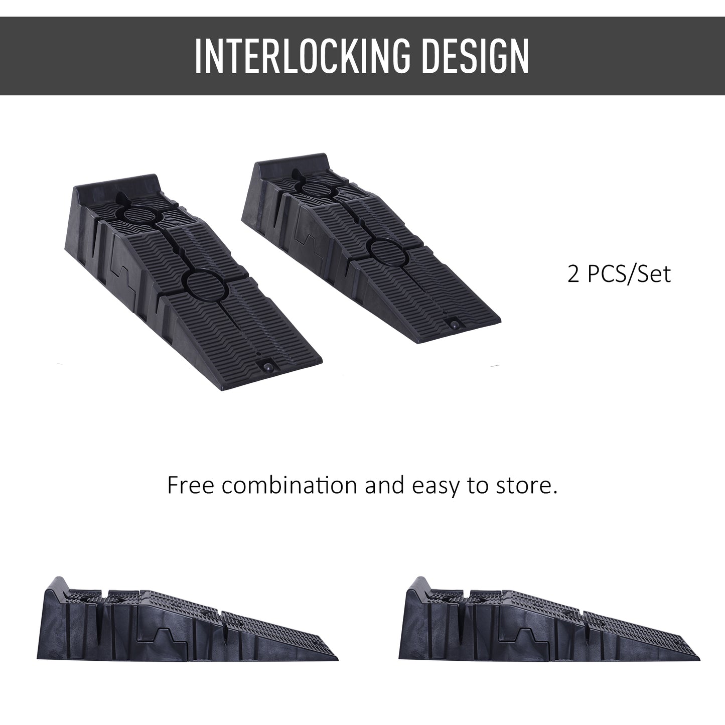 DURHAND 2 PCs Car Ramps Heavy Duty 2.5 Ton Motorhome Levelling Ramps, Plastic Garage Workshop Car Lift, Portable Automotive Vehicle Campervan Car Ramp, Black