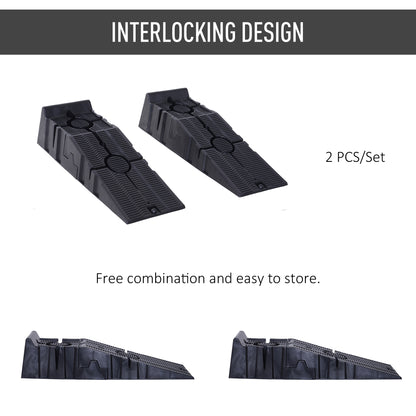 DURHAND 2 PCs Car Ramps Heavy Duty 2.5 Ton Motorhome Levelling Ramps, Plastic Garage Workshop Car Lift, Portable Automotive Vehicle Campervan Car Ramp, Black