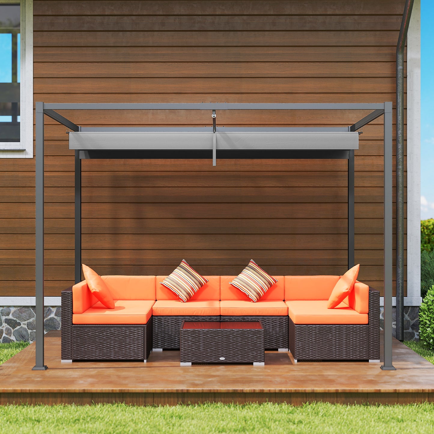 Outsunny 3 x 2m Metal Outdoor Pergola with Retractable Roof, Outdoor Gazebo Canopy Shelter with Drainage Holes for Garden, Patio, Lawn, Grey