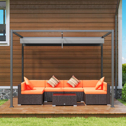 Outsunny 3 x 2m Metal Outdoor Pergola with Retractable Roof, Outdoor Gazebo Canopy Shelter with Drainage Holes for Garden, Patio, Lawn, Grey