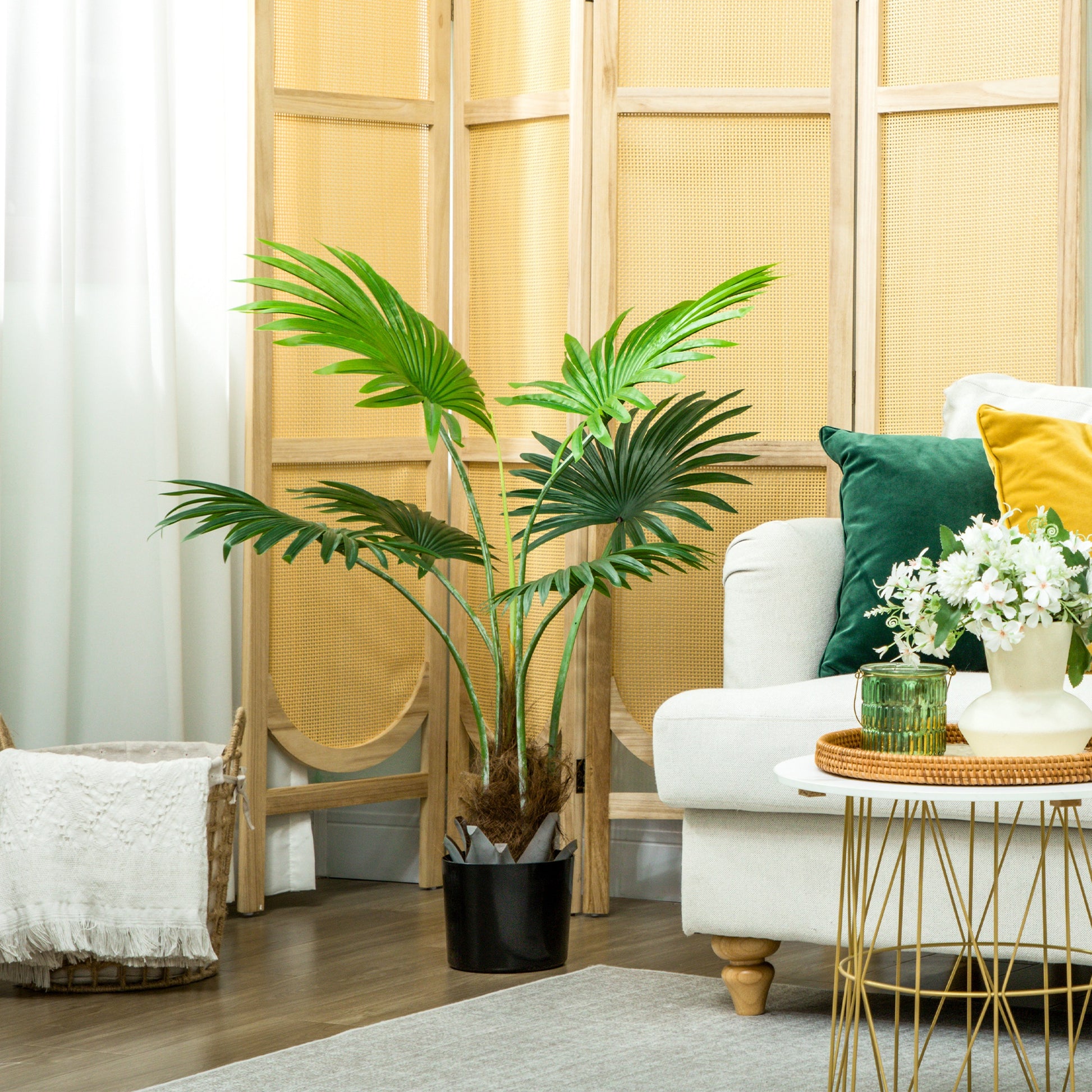 HOMCOM 94cm Artificial Palm Tree, Decorative Artificial Plant with Lifelike PEVA Leaves and Coconut Coir, Fake Tree with Plastic Pot and Flocking for Home Office Decor, Green--ChewyGames-ChewyGames