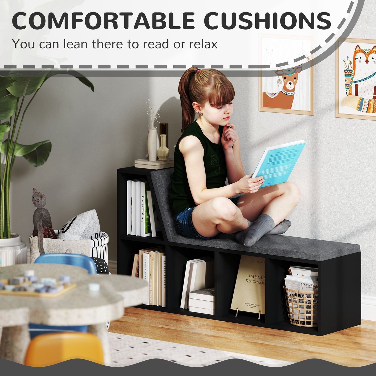 HOMCOM 2 Tier Modern Bookcase Bookshelf with Removable Cushions for Living Room