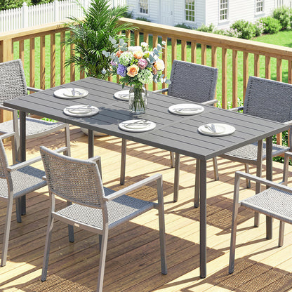 Outsunny Garden Dining Table for 6 Person, 165 x 80 cm Rectangular Outdoor Dining Table with Slatted Top