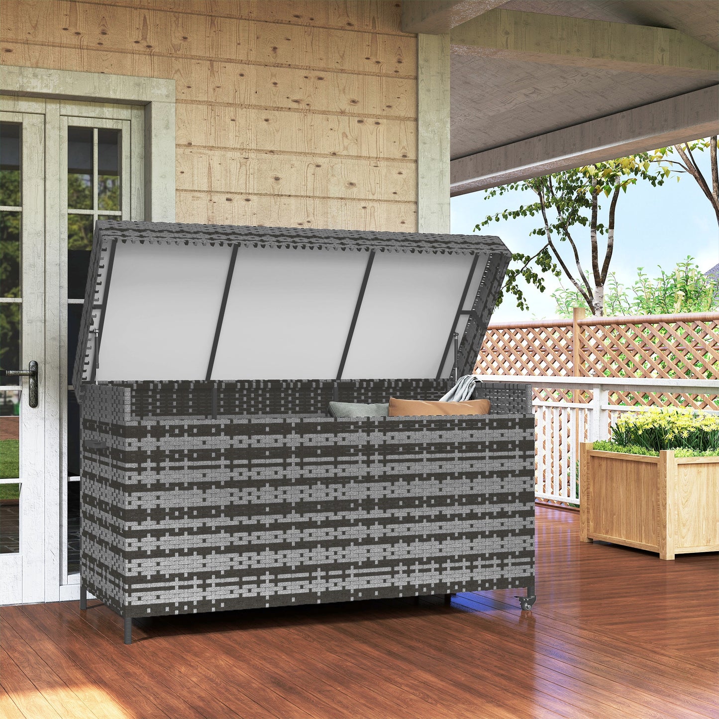 Outsunny 627 L Rattan Storage Box - Dark Grey