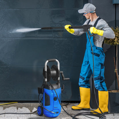 Outsunny 1800W High Pressure Washer, 150 Bar Pressure, 420 L/h Flow, Portable Power Washer Jet Wash Cleaner with Adjustable Nozzle, 6M Hose, Hose Reel, Steel Handle for Home Patio Car Driveway, Blue