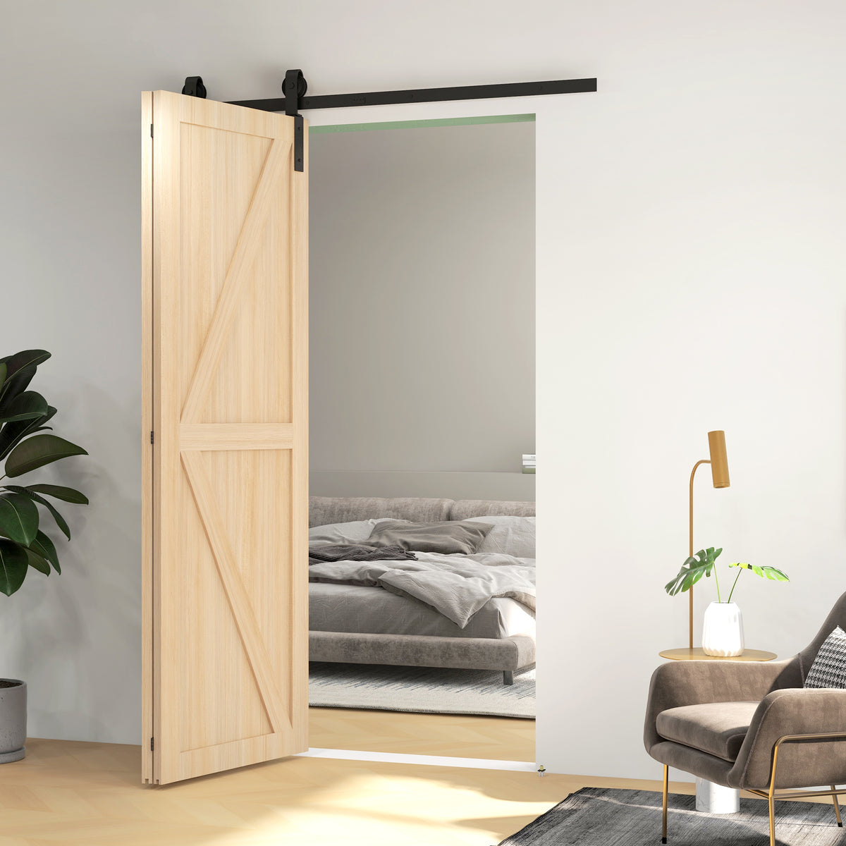 HOMCOM 5ft Bi-Folding Sliding Barn Door Hardware Kit - Black