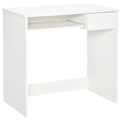 HOMCOM 80cm Compact Computer Desk with Keyboard Tray, Home Office Desk with Drawer for Bedroom Study, White