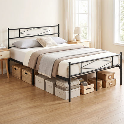 HOMCOM 5ft King Bed Frame with Headboard and Footboard, Metal Platform Bed Frame with 32 cm Underbed Storage, Black