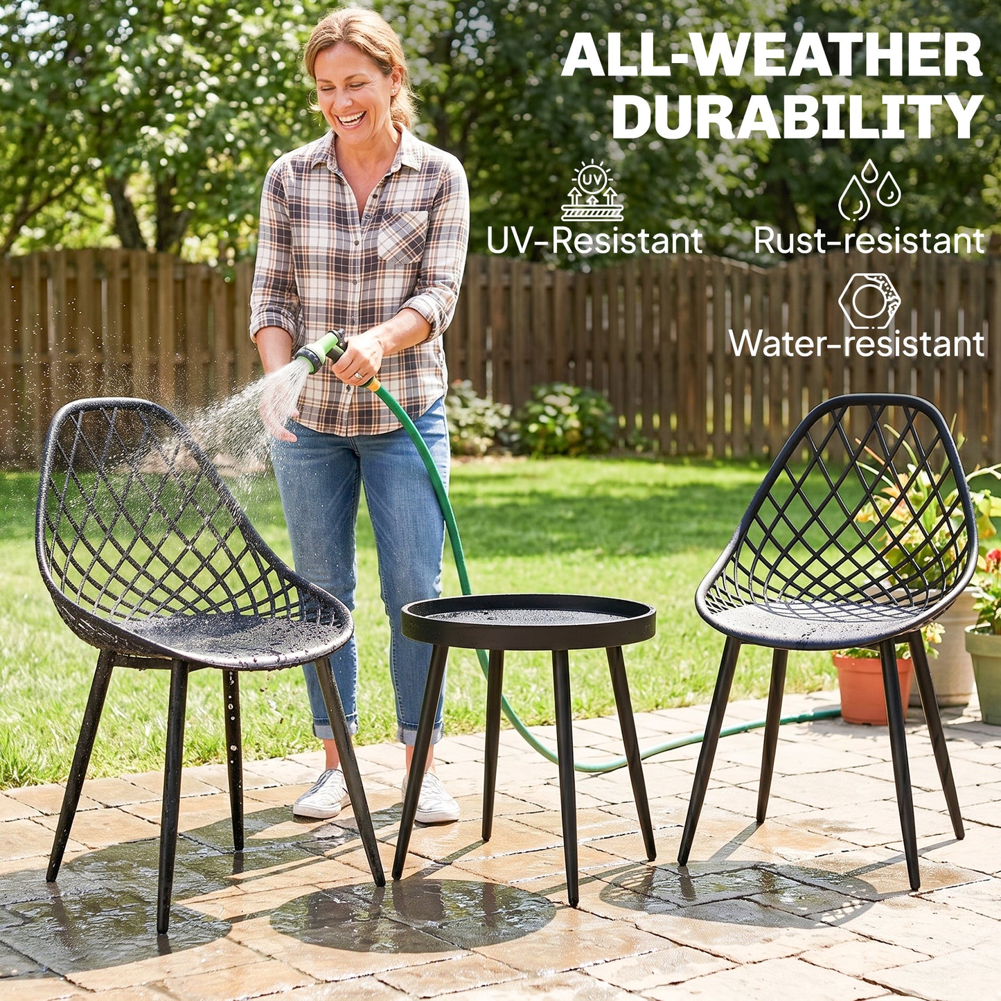 Outsunny 3-Piece Outdoor Bistro Set with 2 Chairs and Round Table for Garden, Balcony, Porch, Black--ChewyGames-ChewyGames