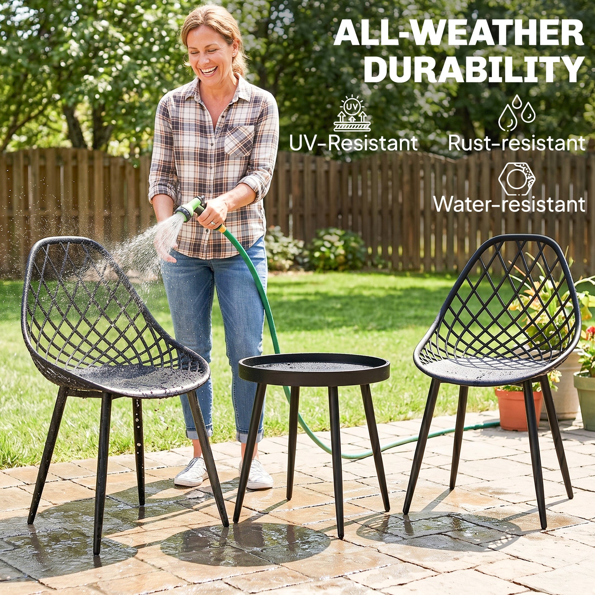 Outsunny 3-Piece Outdoor Bistro Set with 2 Chairs and Round Table for Garden, Balcony, Porch, Black--ChewyGames-ChewyGames