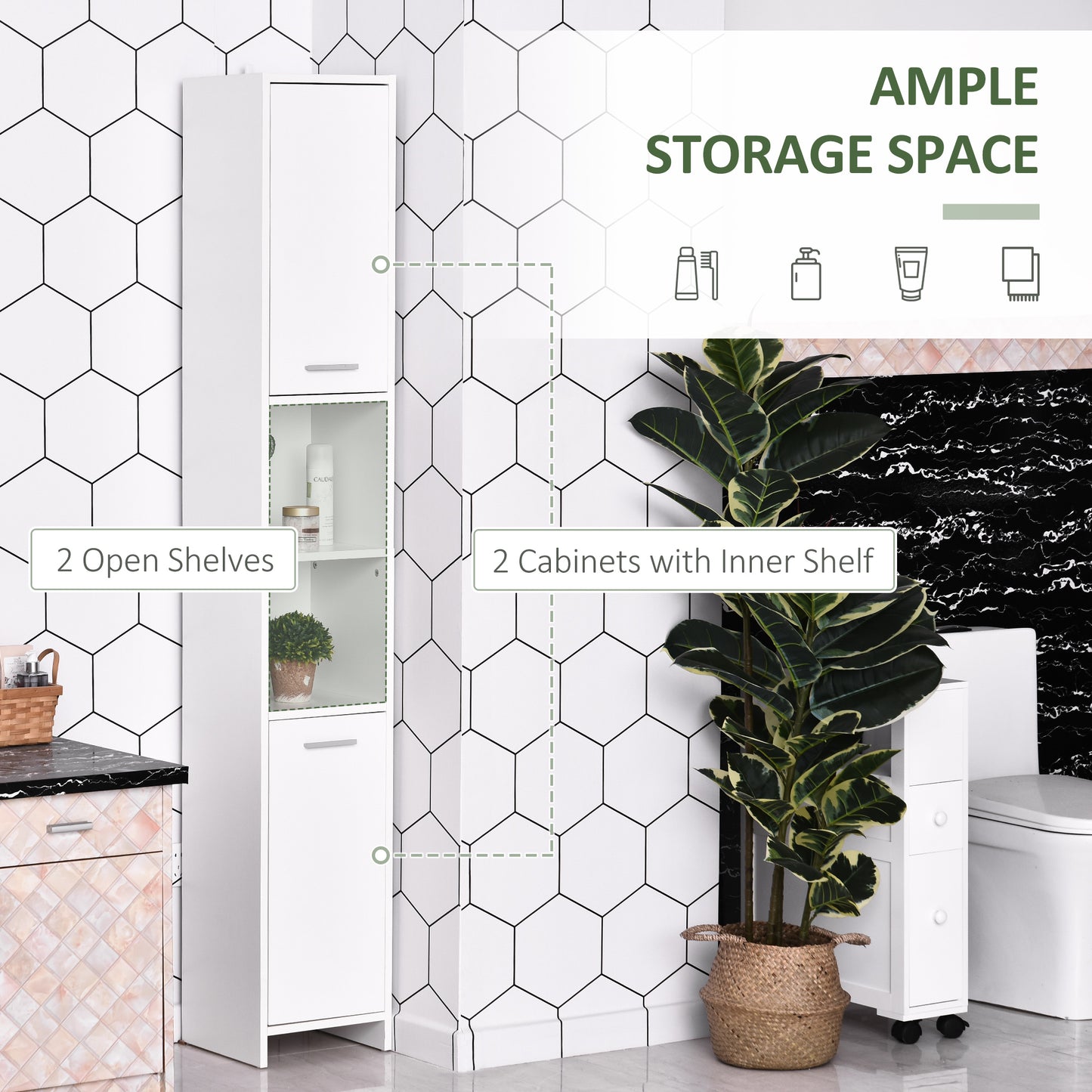 HOMCOM Tall Bathroom Storage Cabinet with Three-position Adjustable Shelves For Neutral Style, Hallway White
