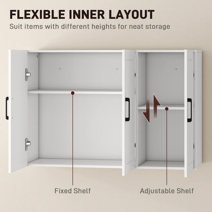 HOMCOM Bathroom Wall Cabinet, Wall Mounted Bathroom Cabinet, Over the Toilet Space Saver with Adjustable Shelves, White