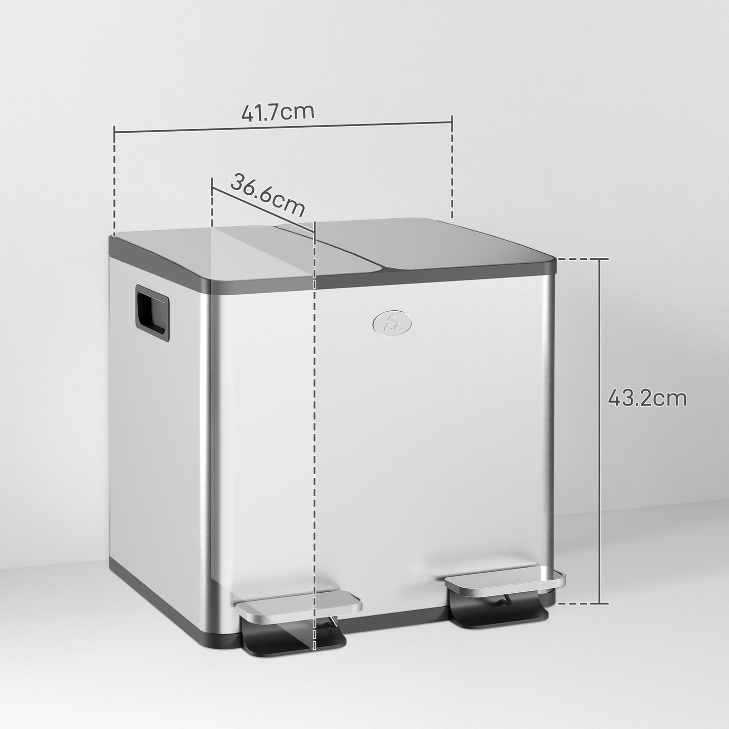 HOMCOM 30L Dual Compartment Stainless Steel Bin, with Deodoriser Holders - Silver Tone--ChewyGames-ChewyGames