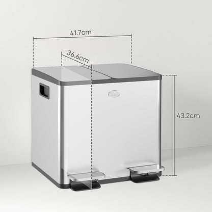HOMCOM 30L Dual Compartment Stainless Steel Bin, with Deodoriser Holders - Silver Tone--ChewyGames-ChewyGames