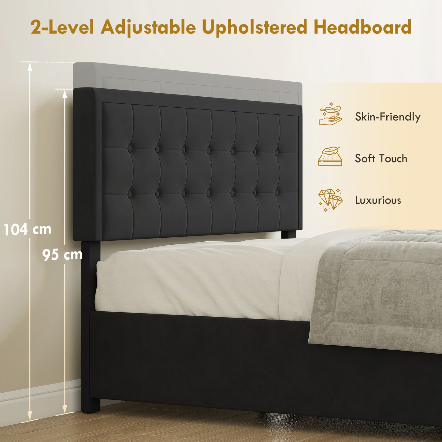 HOMCOM Double Ottoman Bed Frame, with Front Drawer Black