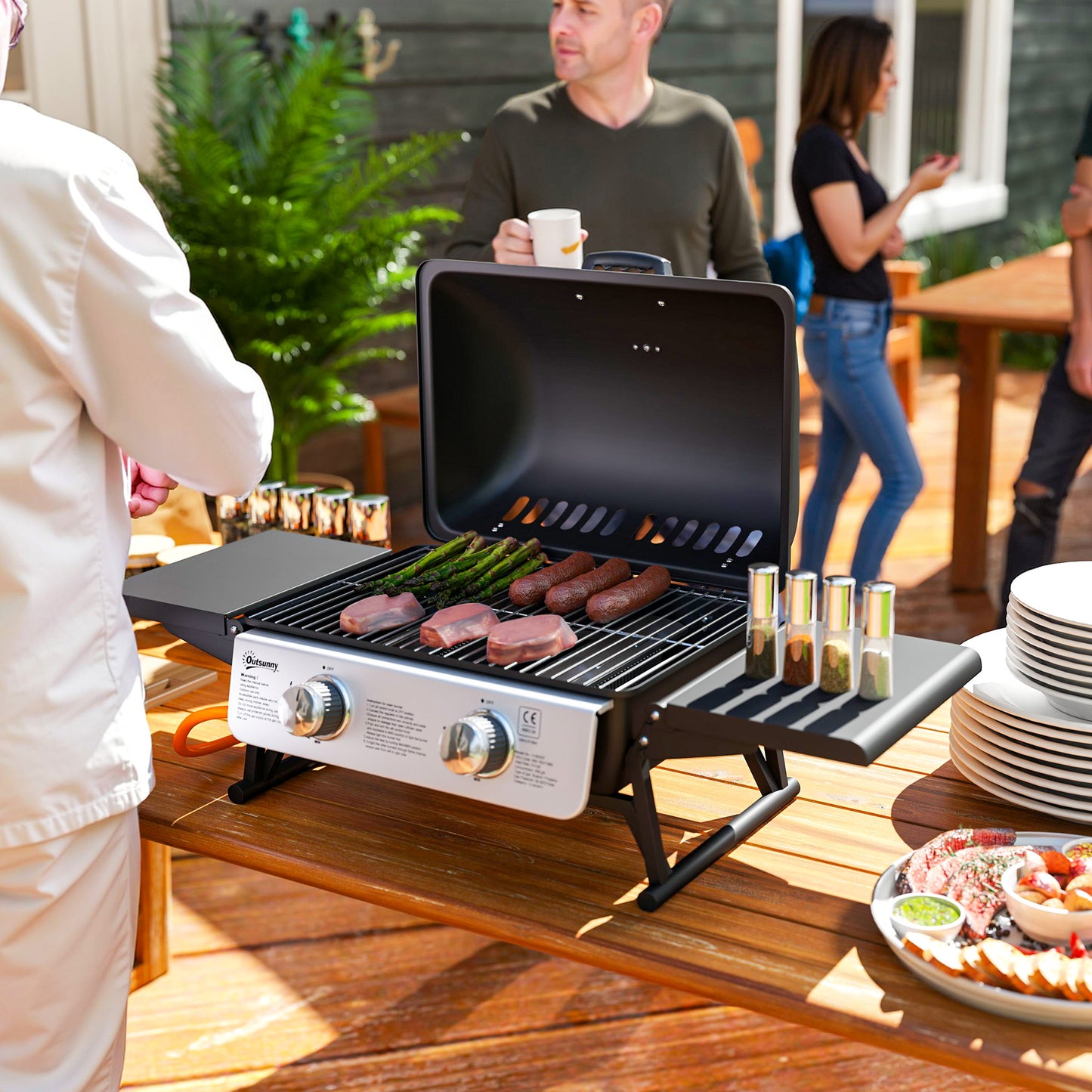 Outsunny Two-Burner Compact Gas Grill - Black