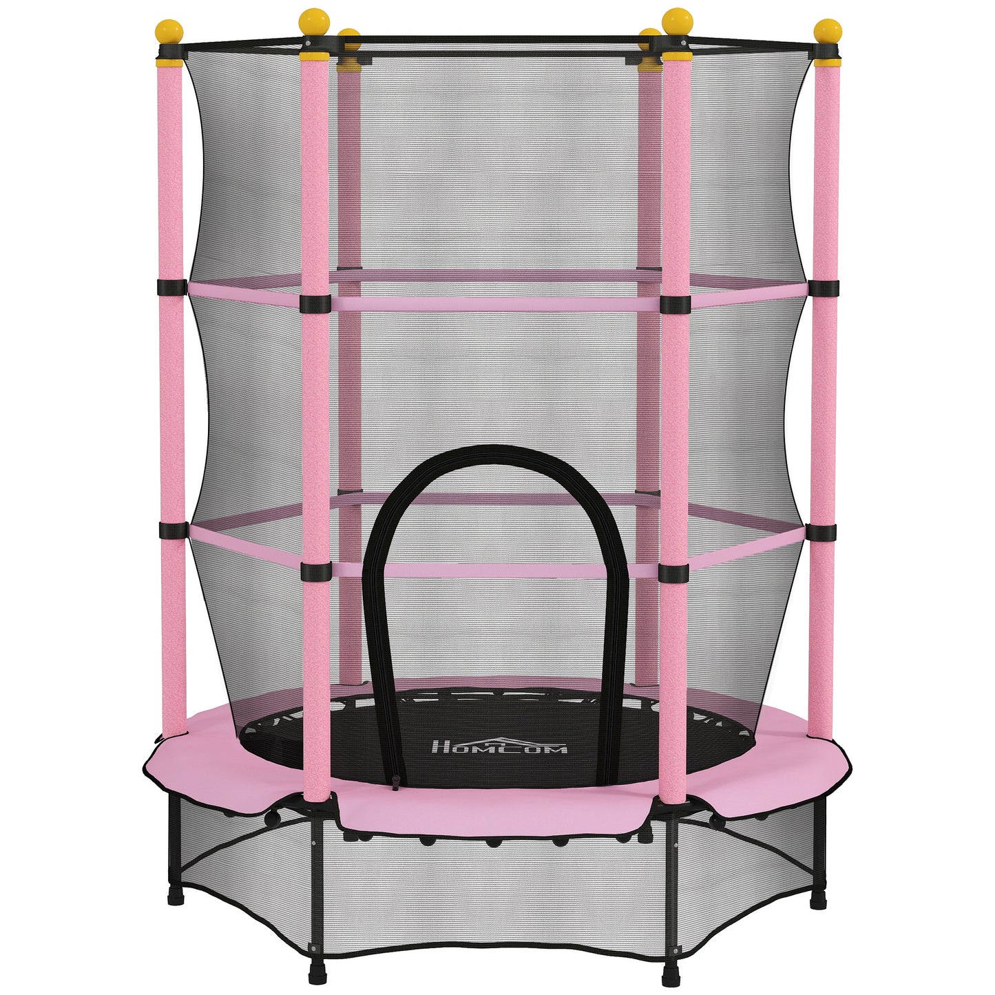 HOMCOM 4.6FT/55" Kids Trampoline with Enclosure Net, Outdoor Indoor Use, for Ages 3-10 Years, Pink