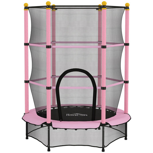 HOMCOM 4.6FT/55" Kids Trampoline with Enclosure Net, Outdoor Indoor Use, for Ages 3-10 Years, Pink