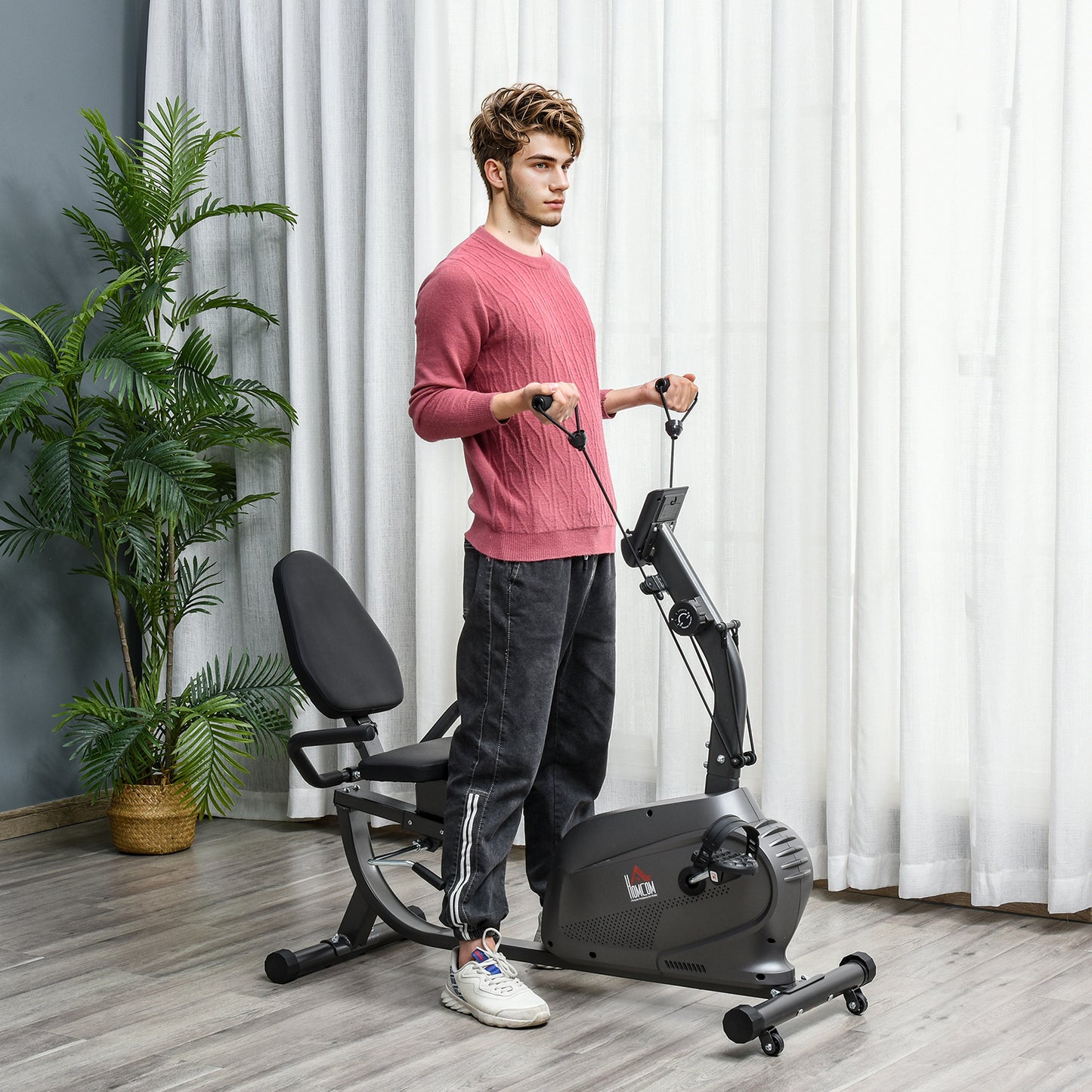 HOMCOM Recumbent Seated Exercise Bike, Recovery Rehab Exercise Bike Home Exerciser, 8-Level Magnetic Resistance Stationary Bike with Pad Holder, LCD Monitor, Wheels for Indoor Cardio Workout, Black
