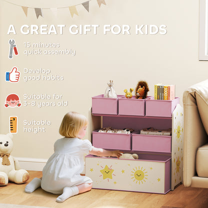 AIYAPLAY Kids Toy Storage Units, 3-Tier Toy Organiser Shelf with 6 Removable Boxes for Kids, Bedroom, Playroom, Pink--ChewyGames-ChewyGames