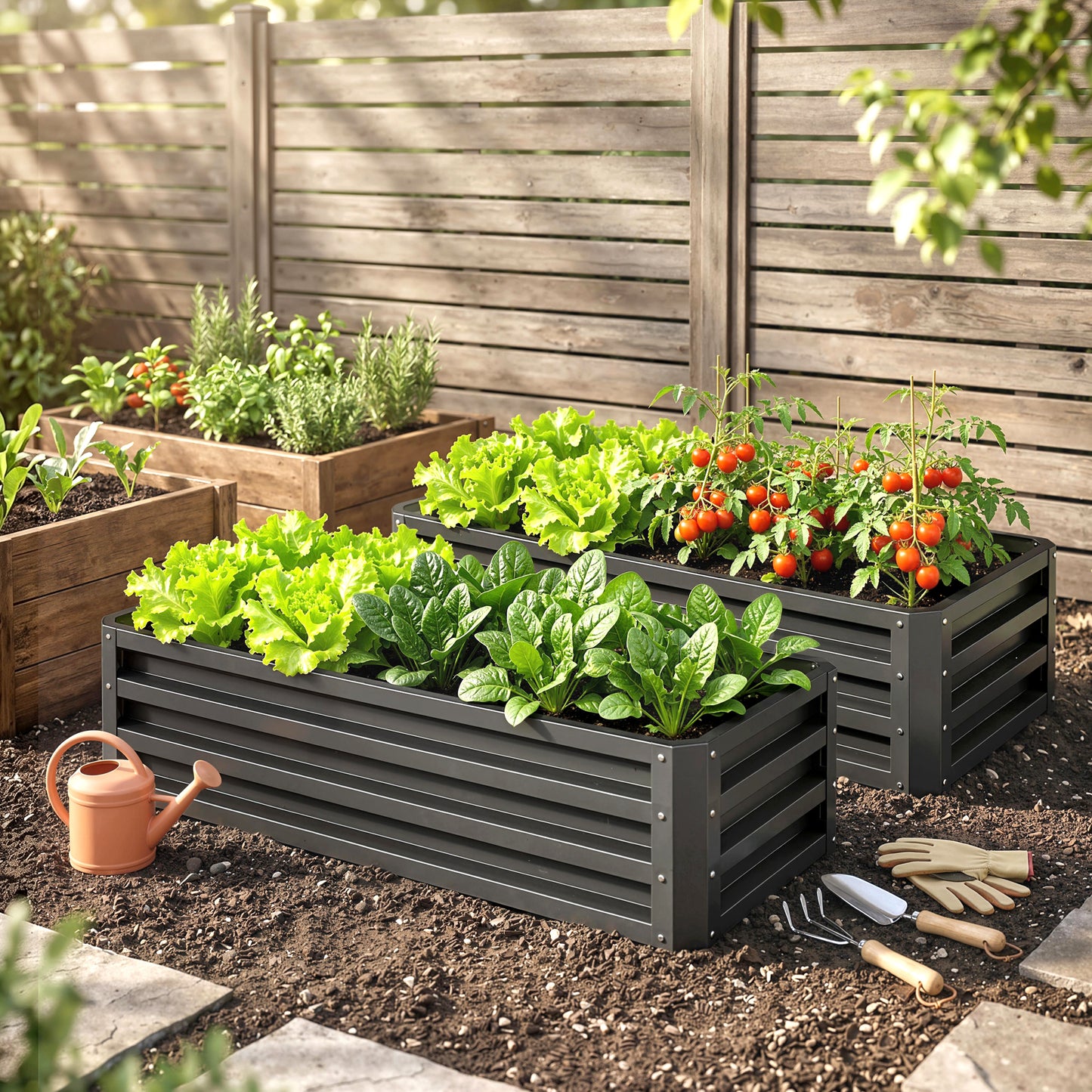 Outsunny Set of Two 110 x 50cm Steel Planter Boxes -  Dark Grey