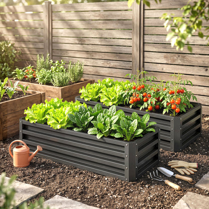 Outsunny Set of Two 110 x 50cm Steel Planter Boxes -  Dark Grey