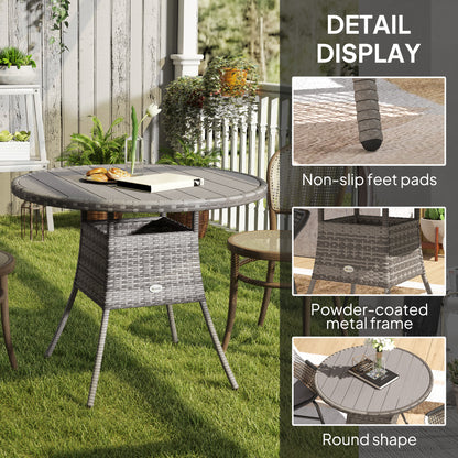 Outsunny 90 cm Wood-Effect Rattan Garden Table - Grey