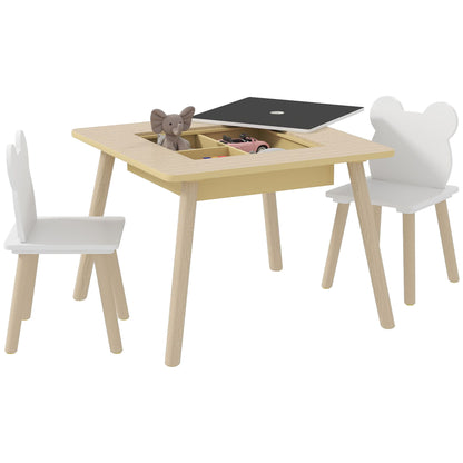 AIYAPLAY 3-Piece Kids Table and Chairs Set with Convertible Desk and Storage Grid, Kids Activity Table for Nursery, Playroom