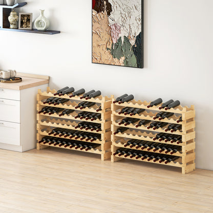 HOMCOM Six-Tier, 72 Bottle Wooden Wine Rack Set of 2 - Natural