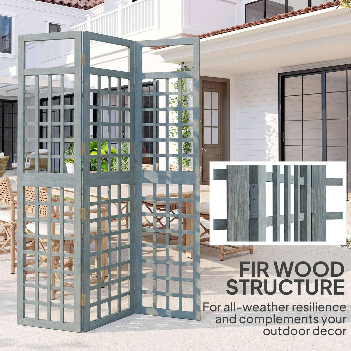 Outsunny 3-Panel Garden Privacy Screen, Freestanding Foldable Wooden Outdoor Divider/Trellis, Decorative Privacy Screen, Grey