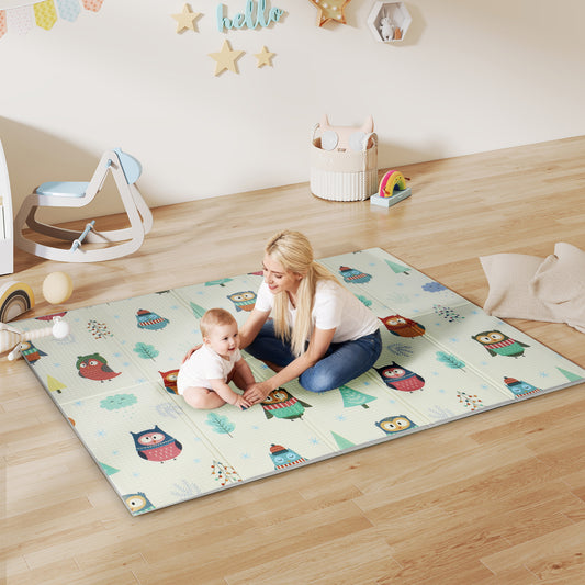 AIYAPLAY Foldable Baby Plat Mat Double Sided, Kids Floor Mat for Crawling, 200L x 150W cm, Car track and Owl Theme-Play Mats-ChewyGames-ChewyGames