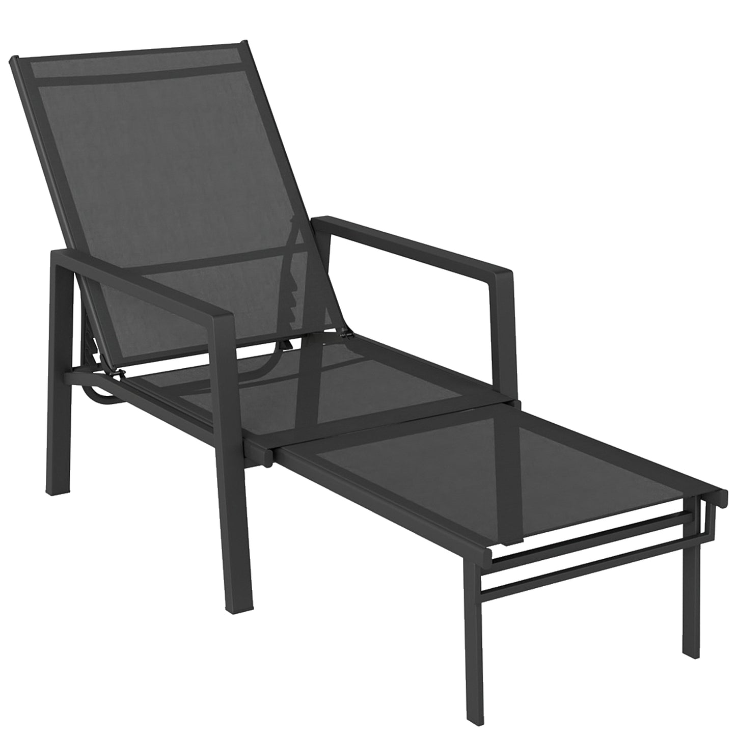 Outsunny Sun Lounger Retractable Footrest 5-Position Adjustable Steel Frame for Beach, Porch, Patio, Camping, Black--ChewyGames-ChewyGames