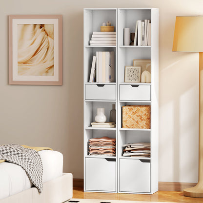 HOMCOM 6-Tier Bookcase, Tall Narrow Bookshelf with Drawer and Door - White