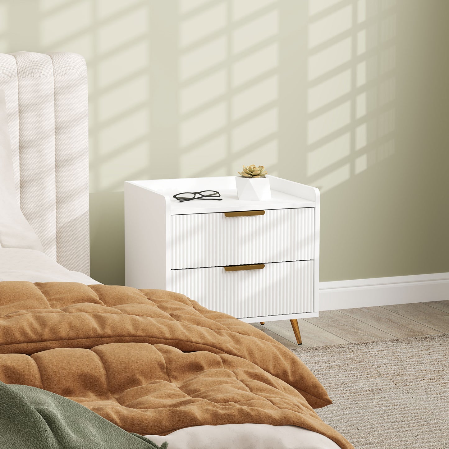 HOMCOM Elegant Two-Drawer Bedside Table Set of 2 - White--ChewyGames-ChewyGames