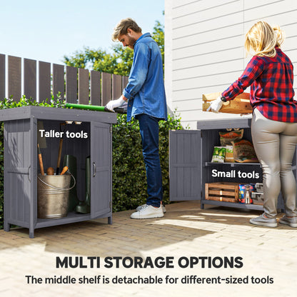 Outsunny Small Shed, Wooden Garden Shed with Openable Hinged Roof and Removable Shelf, Outdoor Tool Storage Cabinet Chest with Double Doors, 74 x 43 x 88 cm, Grey