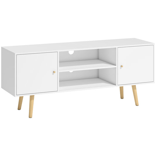 HOMCOM TV Stand Cabinet up to 55 Inches, TV Unit with Storage Shelves and Wood Legs for Living Room, Bedroom, White