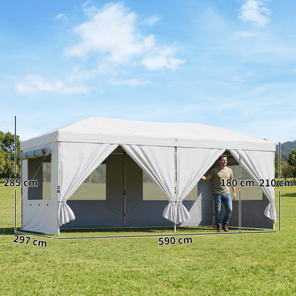 Outsunny 3 x 6 m Pop Up Canopy with UV50+ Protection Garden Gazebo with 6 Sidewalls, White