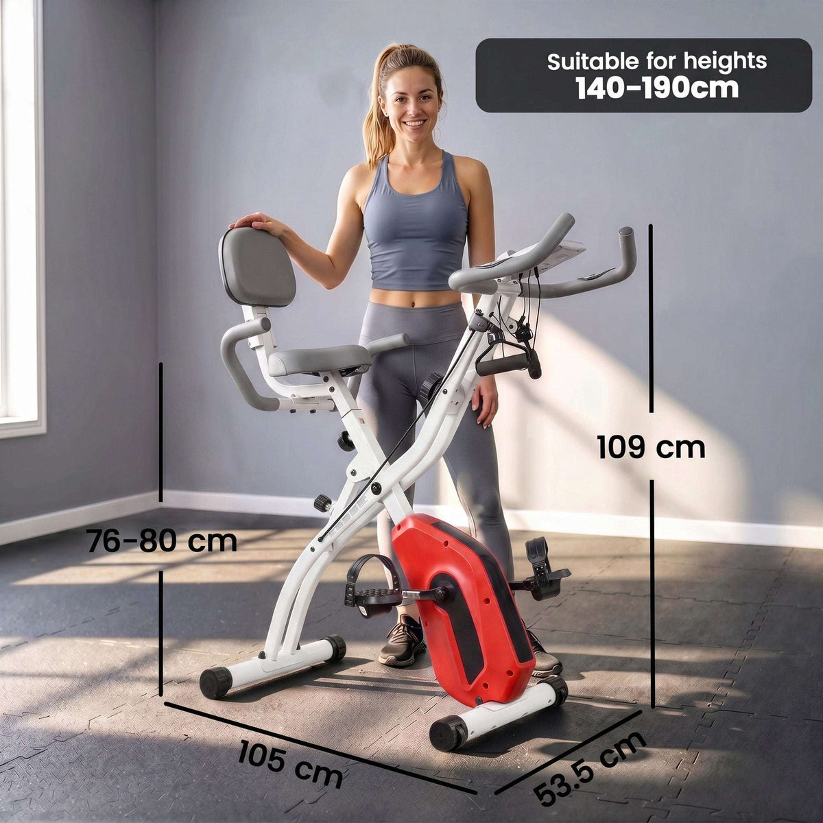 SPORTNOW 4-In-1 Folding Exercise Bike with Resistance Bands, Bluetooth App, 8-Level Magnetic Resistance, LCD Display, Orange