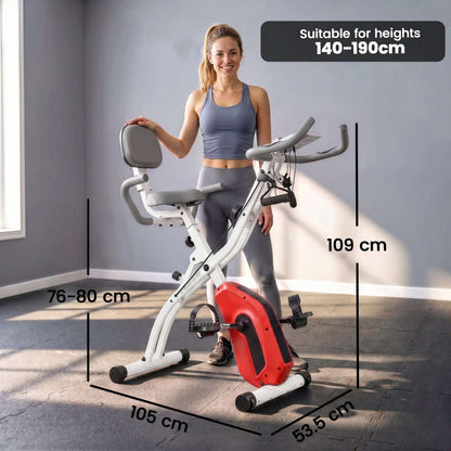 SPORTNOW 4-In-1 Folding Exercise Bike with Resistance Bands, Bluetooth App, 8-Level Magnetic Resistance, LCD Display, Orange