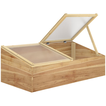 Outsunny Wooden Cold Frame Greenhouse Garden Polycarbonate Grow House  with Independent Openable Top Covers for Flowers, Vegetables, Plants, 100 x 50 x 36 cm, Natural
