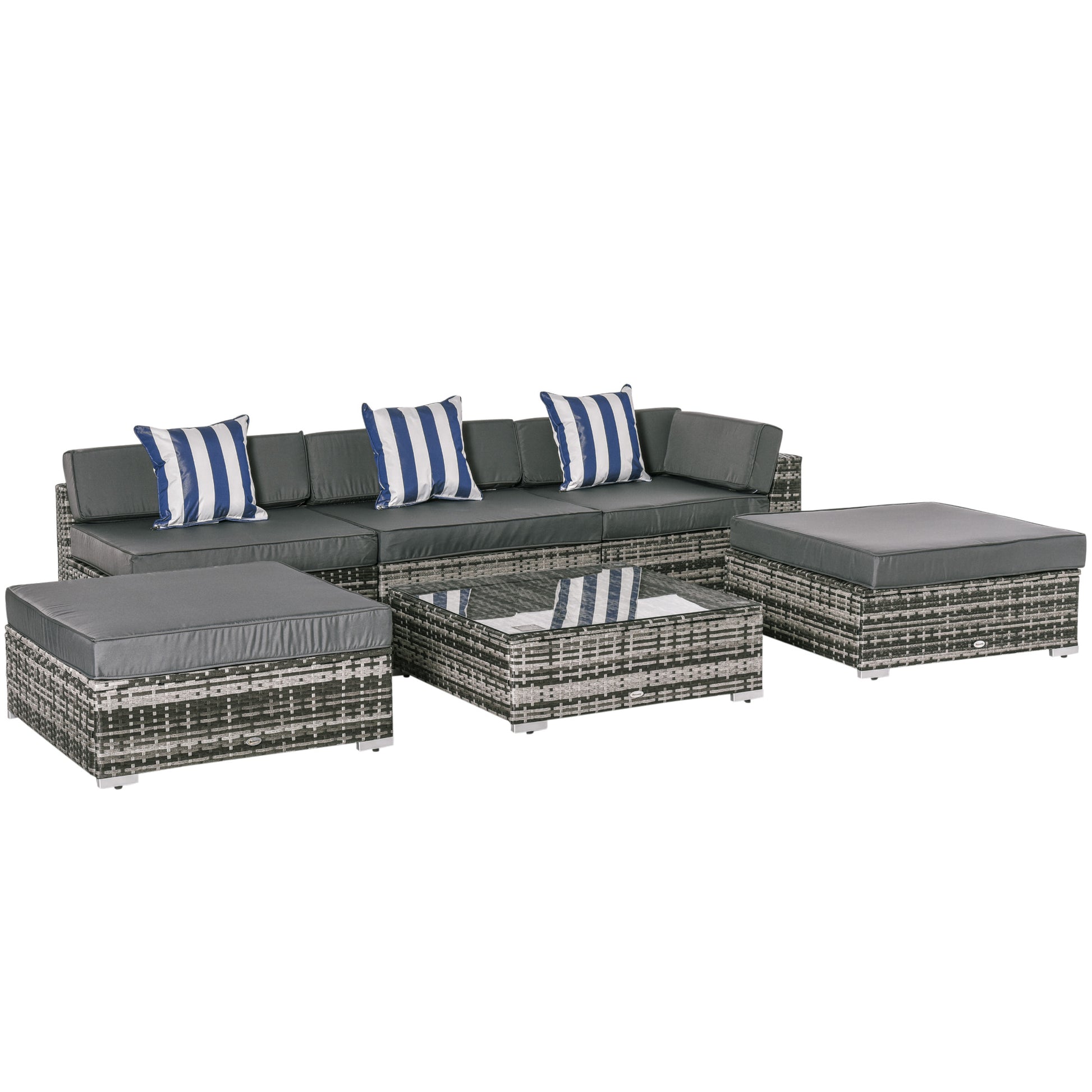 Outsunny 6 PC Rattan Sofa Coffee Table Set Sectional Wicker Weave Furniture for Garden Outdoor Conservatory w/ Pillow Cushion Grey--ChewyGames-ChewyGames