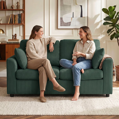 HOMCOM 2 Seater Sofa, Corduroy Small Couch with Spring Cushion, Wide and Deep Seat, Dark Green