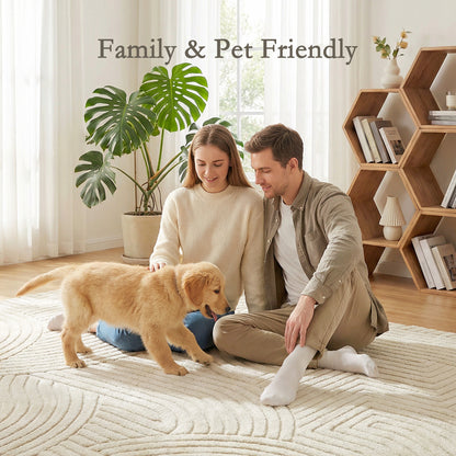 HOMCOM Modern Geometric Rug, Thick Plush, Non-Slip, 200 x 140 cm – Cream, Living Room/Bedroom/Office