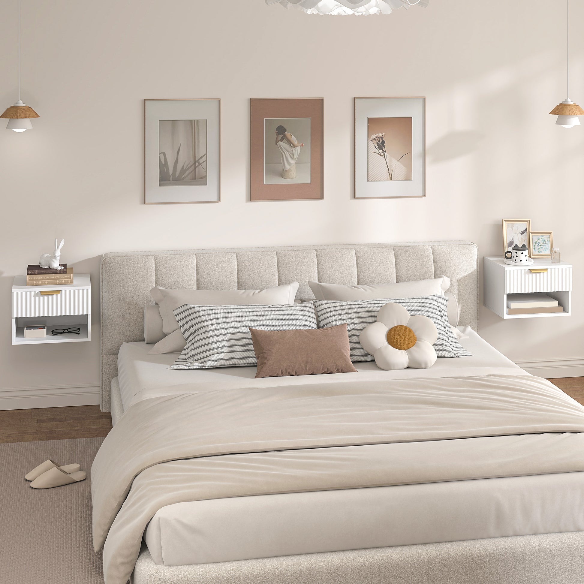 HOMCOM Floating Nightstands Set of 2, Modern Wall Mounted Bedside Tables, White-Nightstands-ChewyGames-ChewyGames
