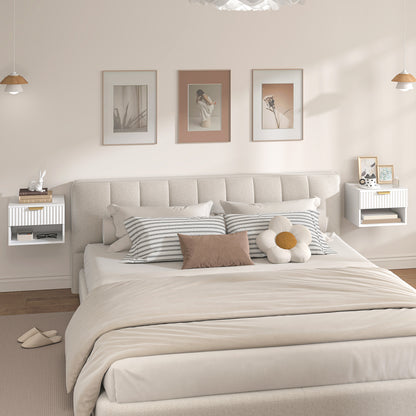 HOMCOM Floating Nightstands Set of 2, Modern Wall Mounted Bedside Tables, White-Nightstands-ChewyGames-ChewyGames